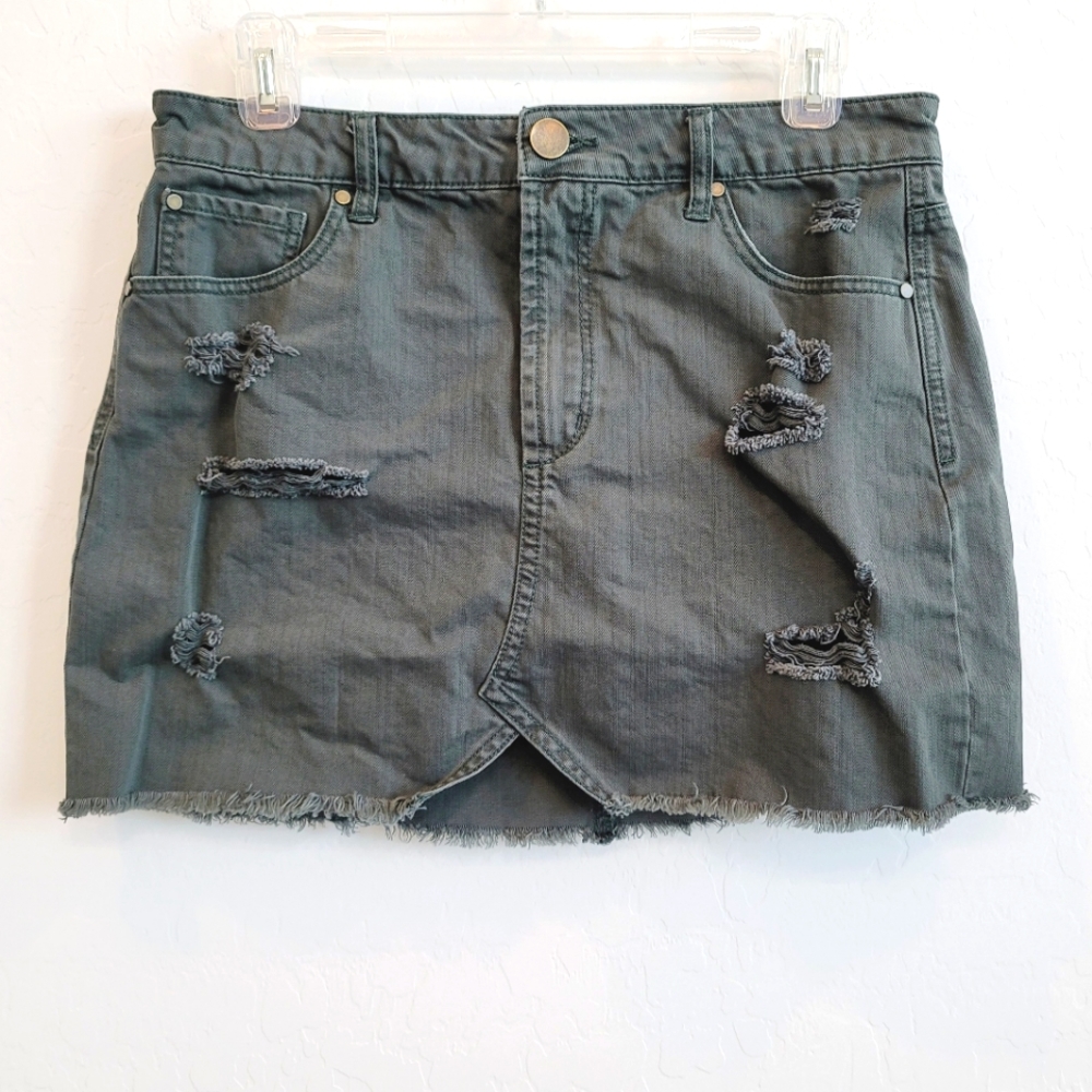 Sapphire Ink Distressed Green Denim Skirt Juniors' Size 11